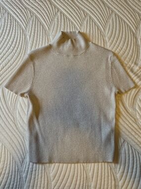 Calvin Klein Ribbed Short Sleeve Mock Neck Top - Glittery Grey